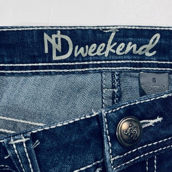 ND WEEKEND Jeans Women's Sz 6 Dark Blue Skinny Embroidered Studs Stones Pockets - Picture 11 of 16